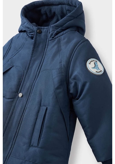 Defacto Su Geçirmez Kapüşonlu Fermuarlı Çıtçıtlı Mavi Erkek Bebek Mont E9801a5/be510 Mavi