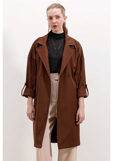Gabria Kol Katlamalı Bağcıklı Trenchcoat Kahverengi