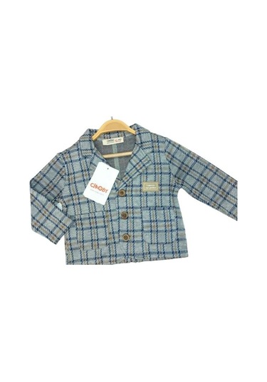 Erkek Bebek Kareli Düğmeli Ceket-13590 Gri