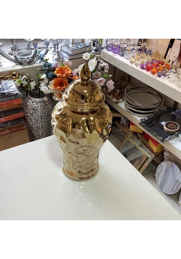 Dekoratif Seramik Gold Renk Küp 33,5 Cm