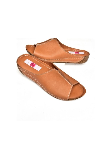 Fox Shoes P555064003 Taba Hakiki Deri Kadın Terlik Taba