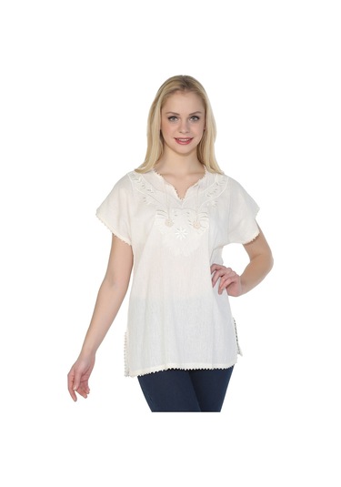 Kısa Kol Şile Bezi Naz Bluz Krem Krm Krem