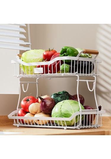 Suntek Otel Tezgah Üstü Mutfak Için 2 Katlı Meyve Sepeti Beyaz