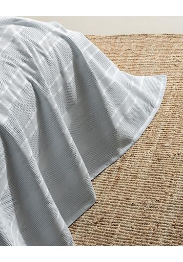 Mathilda Tek Kişilik %100 Pamuk Karde Düz Pike Takımı - Açık Mavi 8684427195352 Mavi