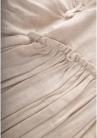 Cigit Robadan Fırfır Büzgülü Poplin Elbise 2-7 Yaş Naturel Krem