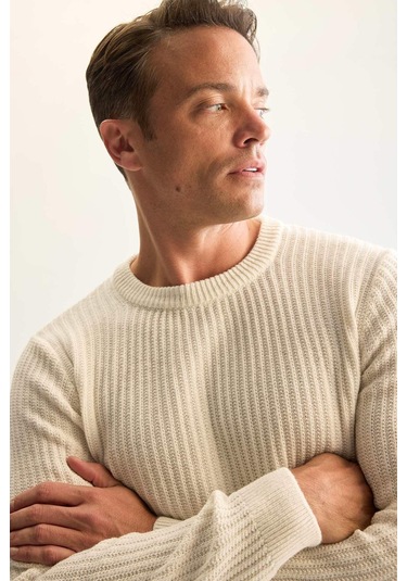 DeFacto Standart Fit Bisiklet Yaka Dokulu Triko Kazak E0811AXNSER100