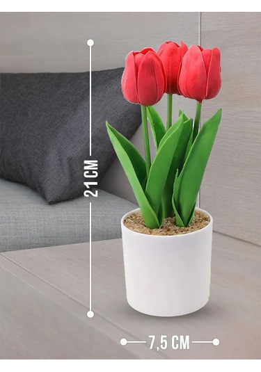4fun Silikon Lale Çiçekleri, İç Mekan İçin Saksıda 214561564 Kırmızı