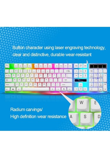 Zgb G21 1600 Dpı Profesyonel Kablolu Renkli Arka Işık Mekanik Hissediyorum Süspansiyon Klavye Optik Fare Kiti Laptop, Pc Beyaz Optik