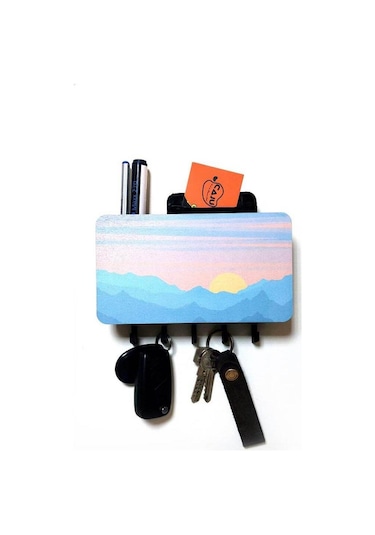 Dekoratif Manzara Desenli Bölmeli Ahşap Anahtarlık Askılık Duvar Dekor Diğer