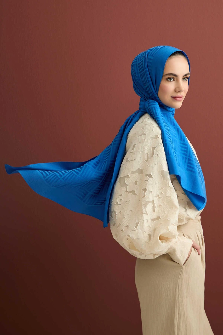 İmannoor İman Kare Naia Şal 70x210 241-3007 Mavi