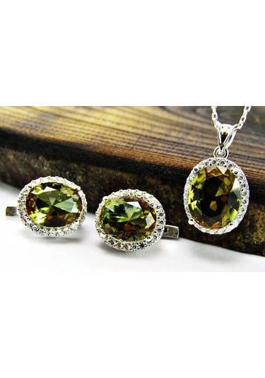 Zultanit Oval Gümüş Kadın Kolye Küpe Seti