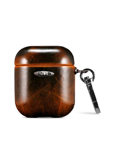 Yağ Balmumu Deri Doku Kulaklık Koruyucu Kılıf Airpods Uyumlu 1/2 Kahverengi İçin Asmak Toka İle Kahverengi