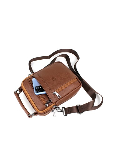 Erkek Taba Omuz Askılı Çok Bölmeli El Ve Omuz Çantası Taba