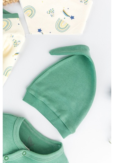 Gökkuşağı Temalı 2'li Uzun Kollu Kız/erkek Bebek Tulum Takım Yeşil