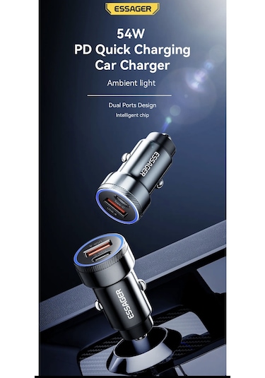 Essager 54w Hızlı Pd Araç Şarjı Type-c Ve Usb Çift Girişli Hızlı