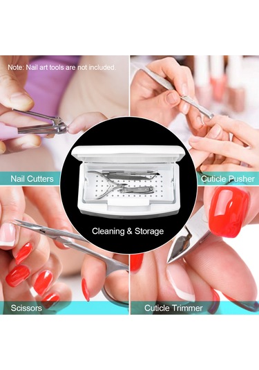 Mufunye Plastik Manikür Aletleri Dezenfeksiyon Kutusu - Otomatik Kaldırılan Tabak, Şeffaf Kapak, Taşınabilir Temizlik Gereci