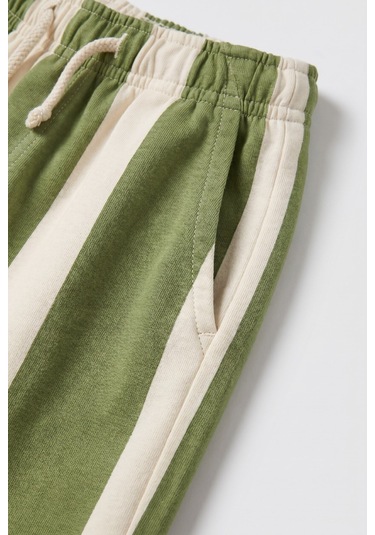 Magu Unisex Çocuk Pamuklu Yeşil Ekru Çizgili Pantolon