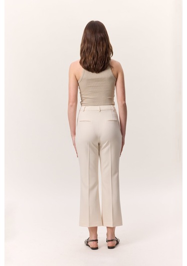 Dikiş Detaylı Flare Pantolon Bej Bej