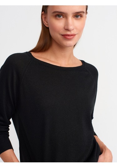 Dilvin Bisiklet Yaka Simli Triko Kazak Siyah