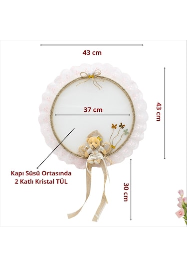Süslebabypartystore Güpürlü Ve Ayıcıklı 37Cm Kasnak Kapı Süsü - Pembe