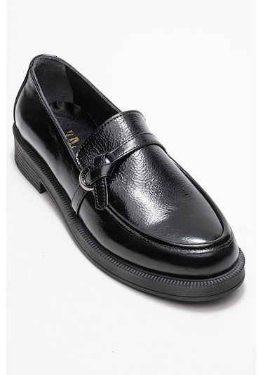 Galea Siyah Rugan Tokalı Hakiki Deri Kadın Loafer Ayakkabı SİYAH RUGAN