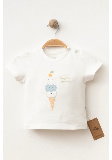 %100 Pamuklu Ice Cream T-shirt Ekru