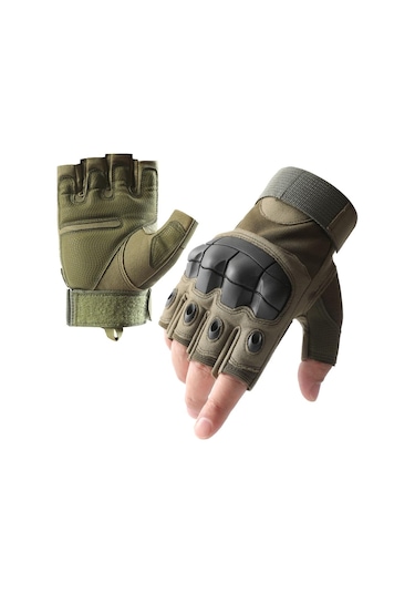 Fosenze Z902 Asker Yeşili Xl Yarı Parmak Motosiklet Eldiveni - Karbon Fiber Koruma, Dayanıklı, Teri Emici, Spor Ve Outdoor Kullanıma Uygun