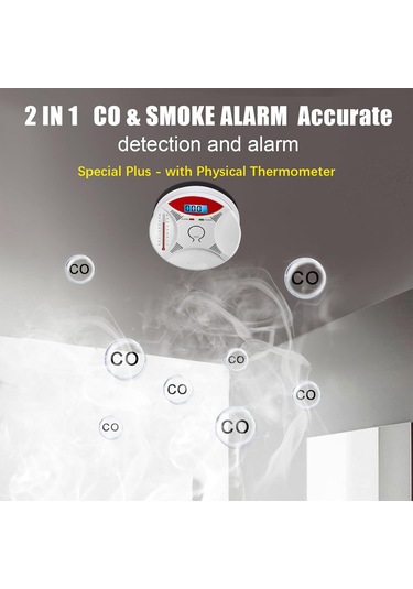 Yifomall Co Ve Duman Alarmı 2-in-1 Fonksiyonlu, Termometre Özellikli, Ab Malzeme, 4 Dil Kullanim Kılavuzu, Pil Gereklidir Zn-cdr810com