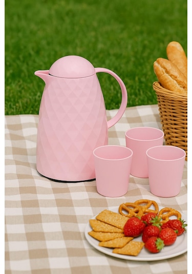 1 Lt Akrilik Soft Pembe Çay Termosu 12 Saat Sıcak 24 Saat Soğuk Pembe