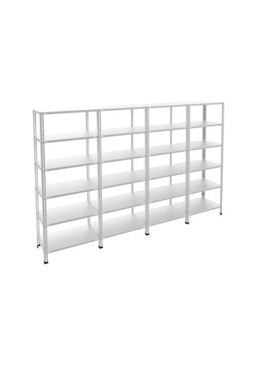 Rafburada 6 Katlı 4'lü Galvaniz Çelik Raf - Depo, Arşiv, Kiler, Dosya, Market Rafı-59x75 cm-250 cm-1.50 mm