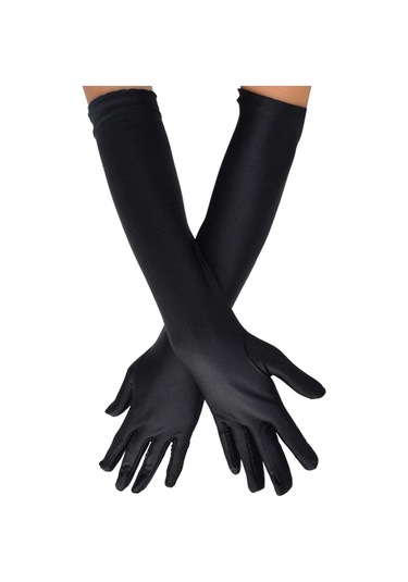 Uzun Boy Parlak Esnek Likralı Eldiven 40 Cm - 1 Çift - Siyah Çok Renkli