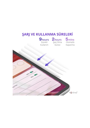 Novstrap  İpad Pro 12.9 2/3/4/5/6 Nesil İle Uyumlu Dokunmatik Tablet Kalemi 2. Nesil Smart Pencil Stylus Manyetik Şarj Avuç İçi Reddi