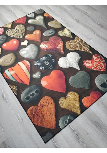 FOTO BASKILI HALI ARTİST KALP 120X180 CM Antrasit - Turuncu