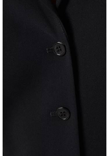 12storeez Mat Krep Kumaş,v Yaka, Düğmeli Fitted Kadın Blazer Siyah