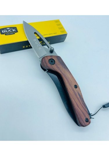 Buck Marka Ahşapkasa Miniceplik Anahtarlıklı Çakı //15cm-x45 Gri - Kahverengi