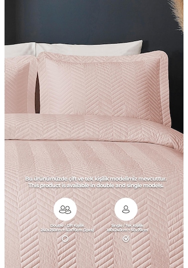 Evlen Home Ross %100 Pamuk Tek Kişilik Yatak Örtüsü Pike Takımı Kapitone Çizgili Günlük Yıkanabilir Pudra Pudra