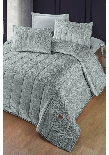 Gerardo Jakar Kadife Çift Kişilik Yatak Örtüsü Takımı Siyah Bej