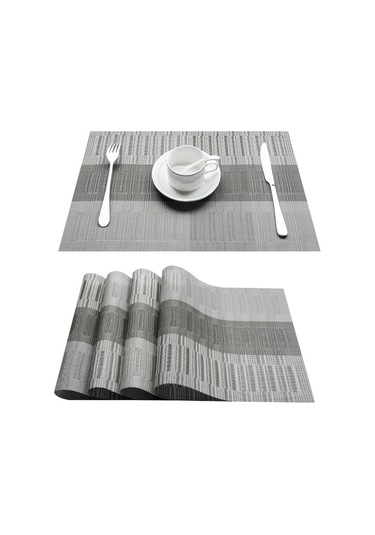 Gri 4 Adet Set Masa Mat Geometrik Pvc Placemat Mutfak Masa Örtüleri Ped Fincan Bardak Kahve Yemek Masası Peçeteler Ev Dekor Gri