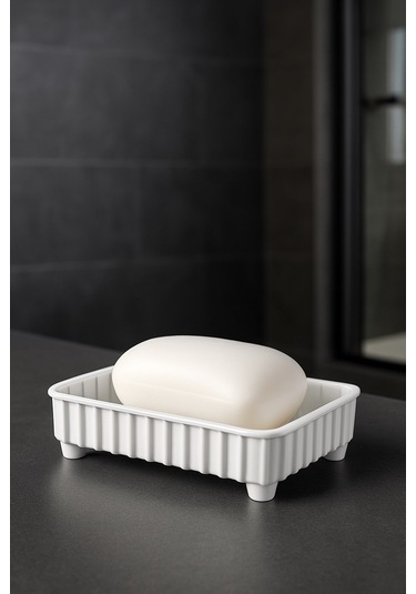 Lines Serisi Beyaz Banyo Seti, 5 Parça Lüks Akrilik Çöp Kovası, Fırça, Sabunluk Banyo Aksesuar Seti 3375 Beyaz