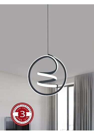 Renkoled Aydınlatma 3 Renk Modern Sarkıt Led Avize Siyah Kasa Siyah - Gün Işığı