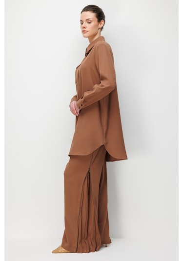 Esswaap Cep Detaylı Pantolonlu Takım Camel Camel