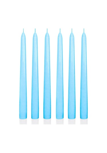 6 Lı Kısa Açık Mavi Konik Şamdan Mum Yükseklik 18 Cm Açık Mavi