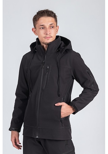 Suya Dayanıklı Slim Fit Softshell Kapüşonlu Erkek Mont Gri