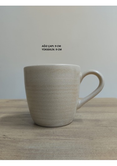 Bonna Kupa Mug Bardak Bej Renk Porselen Tekli Bej