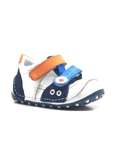 Hapshoe Hakiki Deri Turuncu Mavi Cırtlı Yazlık Ilk Adım Ayakkabı Mavi