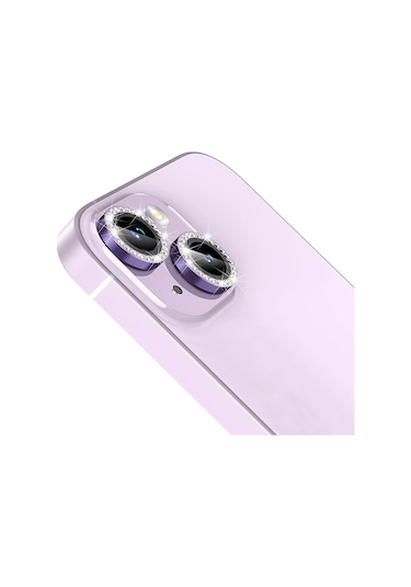 Buff Apple Uyumlu iPhone 14 / 14 Plus Diamond Kamera Lens Koruyucu Koyu Mor