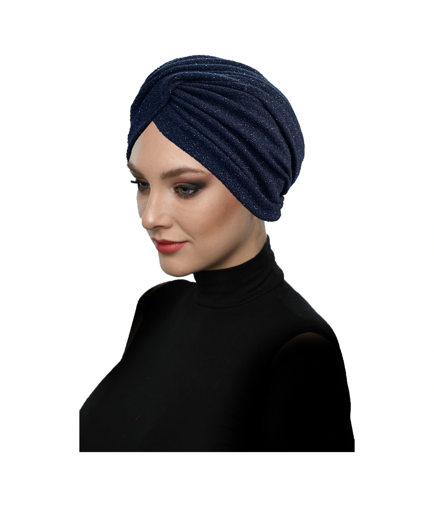 Çapraz Fukuro Simli Astarlı Lacivert Hazır Türban Tesettür Abiye Bone Lacivert