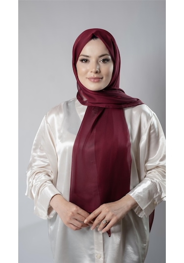 Bordo Düz Klasik Şal Şifon Kumaş Janjan Abiye 202108 16 Bordo