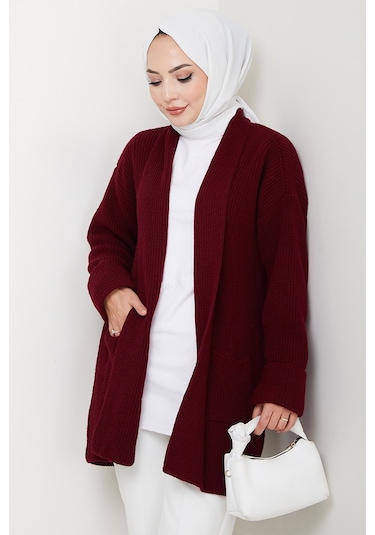 Enfil Şal Yaka Triko Hırka 1598 - Bordo Bordo