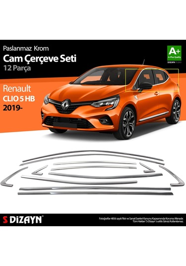 Renault Clio 5 Krom Cam Çerçevesi 12 Parça 2019 2020 2021 2022 2023 2024